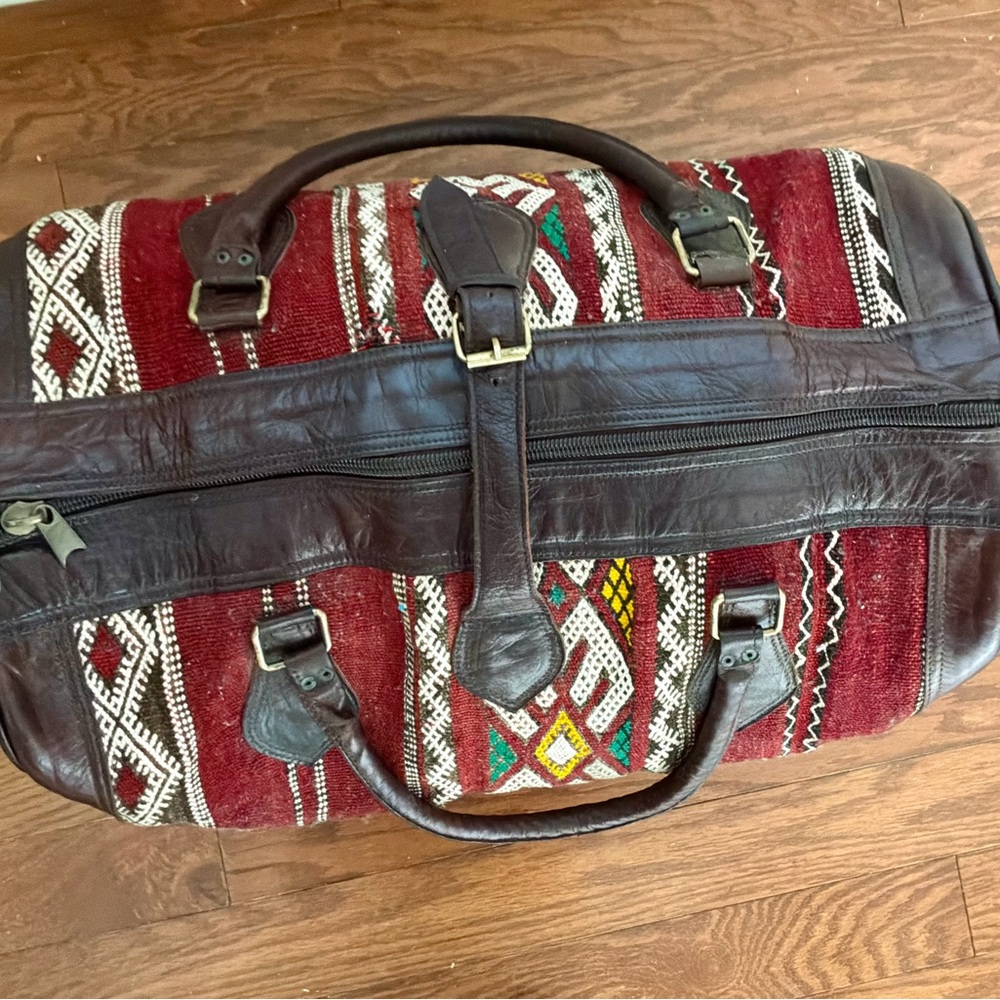 Vintage large  Leather and kilim Travel Bag